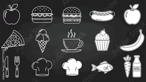 Food icons for menu design and restaurant branding concepts