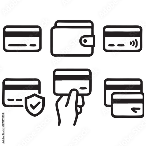 Credit Card Icon Set – Payment, Transaction, Wallet and Contactless Icons