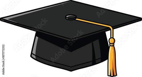 Black graduation cap with gold tassel symbol of academic achievement and success isolated on white background for educational concepts