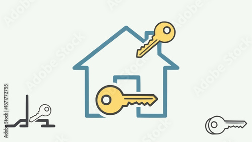 House Icon with Keys Symbolizing Home Ownership and Access.