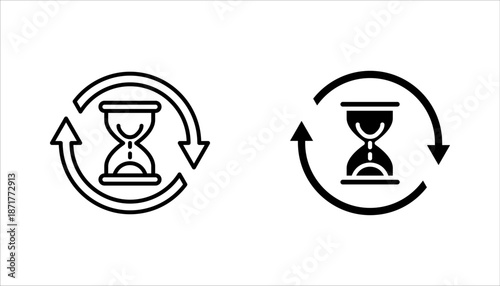 anti aging hourglass line icon set, simple standby waiting slow time flat design vector illustration on white background