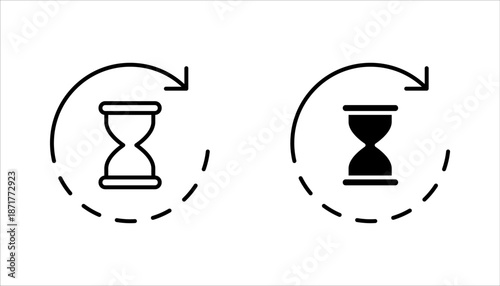 anti aging hourglass line icon set, simple standby waiting slow time flat design vector illustration on white background