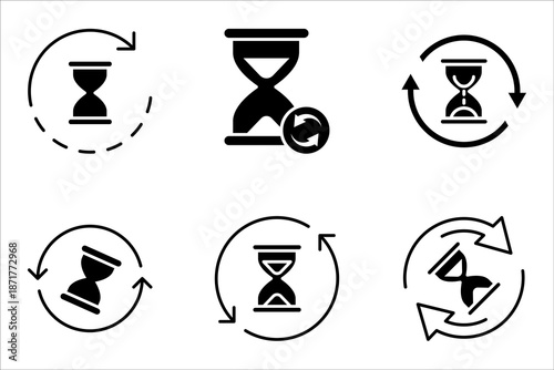 anti aging hourglass line icon set, simple standby waiting slow time flat design vector illustration on white background