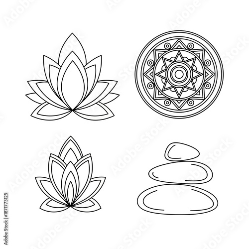Serene lotus flowers and balancing stones create a calming aesthetic for spa, wellness, or meditation branding and design projects.