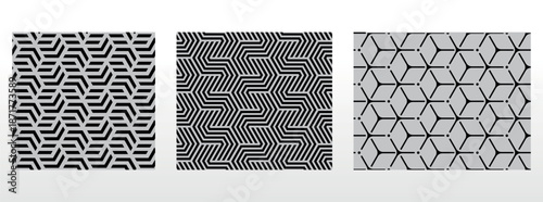 Geometric set of seamless black and gray patterns. Simple vector graphics