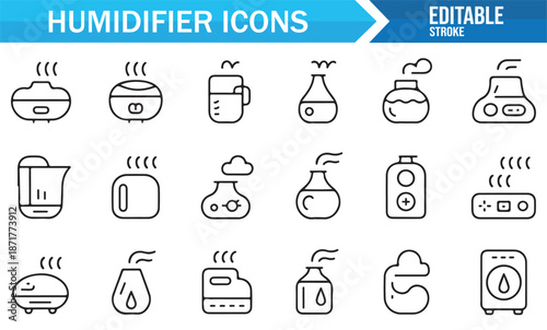 Home appliance humidifier outline icons collection