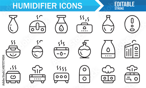 Wellness and home air humidifier line icons
