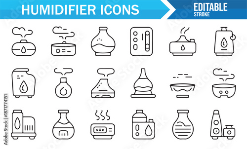 Ultrasonic humidifier and mist device outline icons