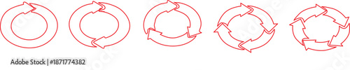 set of illustrations featuring arrows revolving around a central circle. vector illustration 