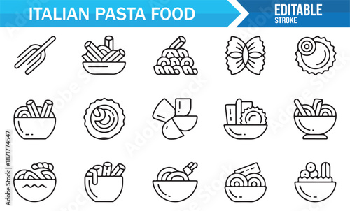 Minimal Italian pasta food outline icons