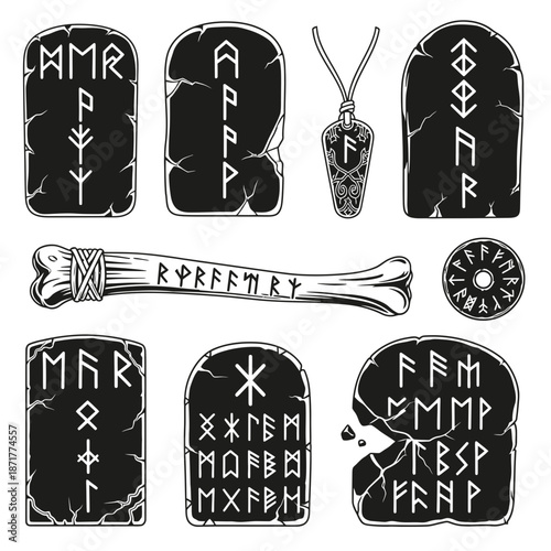 Mysterious runes and ancient stones conjure mystical lore, offering a glimpse into forgotten magic, perfect for fantasy games and esoteric designs