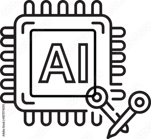 Black and white of a microchip with A I symbol and scissors artificial intelligence