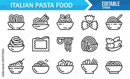 Traditional Italian pasta dishes outline icons