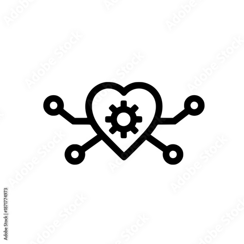 vector depiction of gear icon merged with heart icon concept of creativity care strength and vitality