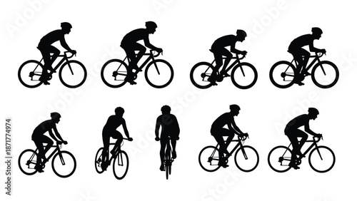 Silhouette cyclists in motion a repeating pattern of biking figures