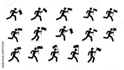 Silhouettes of running people depicted in various stages of motion