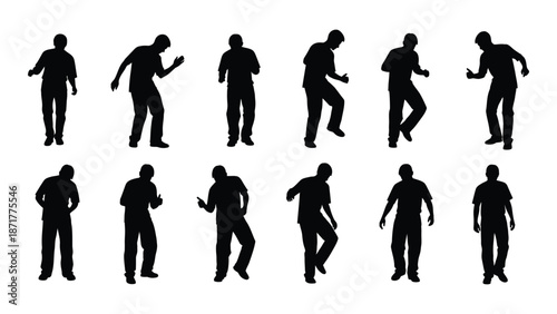 Diverse silhouettes of people in various dynamic and active poses are shown