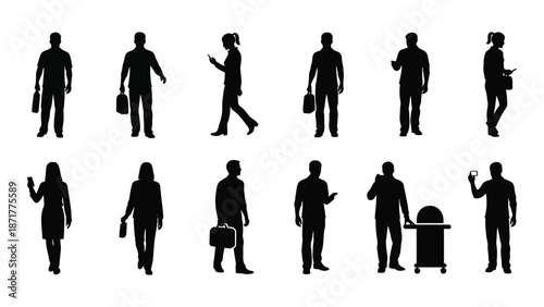 Diverse group of people in silhouette showcasing various everyday poses and activities