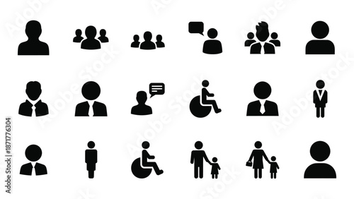 Collection of diverse people icons representing community family and accessibility