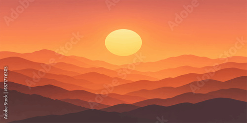 Sunrise or sunset over a mountain landscape offers a breathtaking view of nature's beauty, painting the sky with orange, yellow, and red light