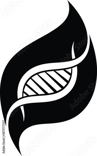 Minimalist DNA Double Helix Symbol inside a Black Flame Silhouette for Genetics Biotechnology and Science Logo Research Evolution Heredity Concept Art Isolated on White Background Illustration.