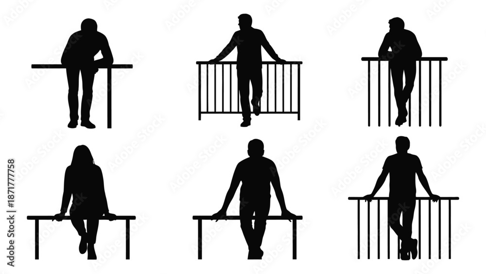 Samolepka Silhouettes of people standing and sitting on balconies or ledges