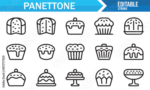 Festive panettone pastry outline icons for holiday design