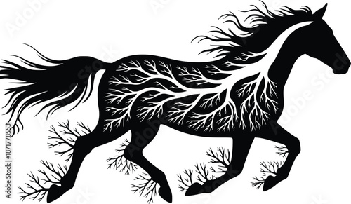 Horse silhouette with branch design