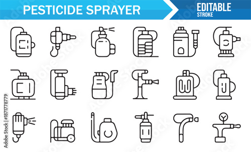 Agricultural spraying equipment outline icons collection