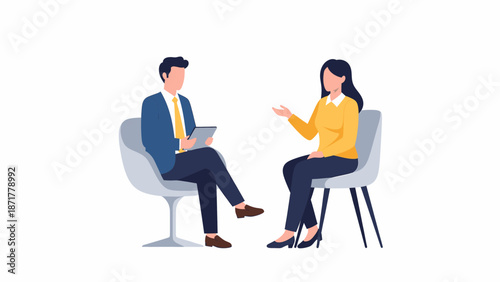 Vector illustration of a professional business meeting or interview between two individuals discussing work