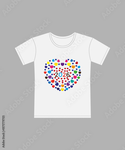 “2026 Colorful Heart T-Shirt Design with Love Dots