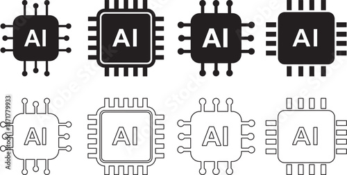 Eight black and white A I microchip with A I lettering technology
