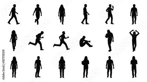 Collection of diverse black silhouette figures depicting people in various poses