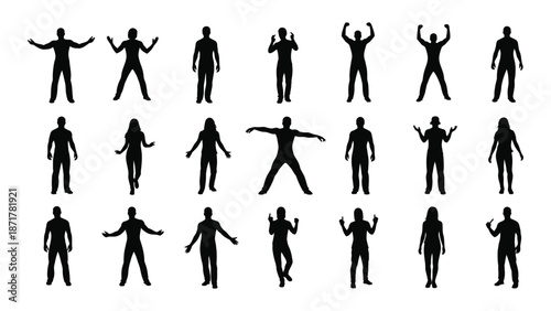 Silhouettes of people in various poses a collection of human figures