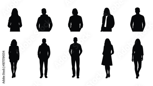 A collection of diverse black silhouettes depicting people in various poses