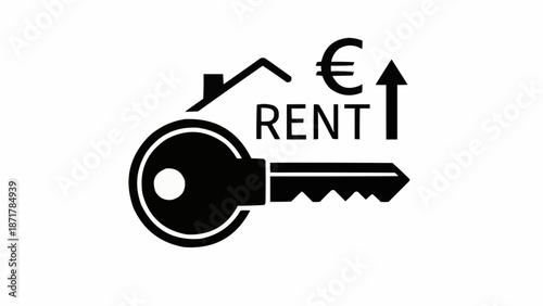 Key to Renting Property with Euro Symbol and Upward Arrow.