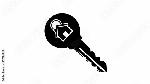 Key with House and Sun Icon Symbolizing Home Ownership and New Beginnings.