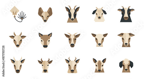 Collection of diverse animal head portraits featuring goats deer and other horned mammals.