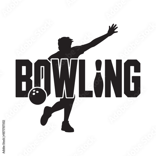 Bowling silhouette with a bowler in action and bold typography