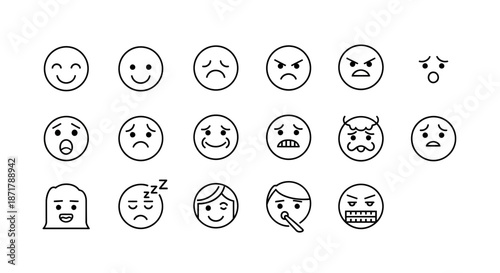 Diverse set of expressive emoticon faces for digital communication
