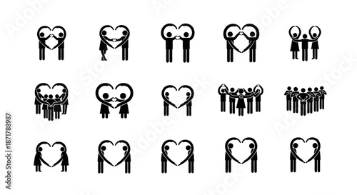 Stylized heart shaped people in various groupings and poses