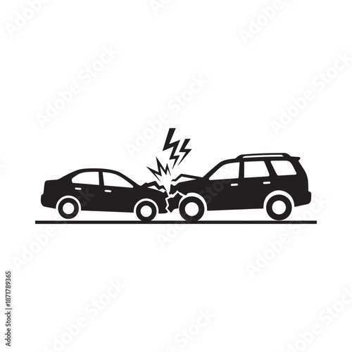 A graphic depiction of a two vehicle collision with impact sparks