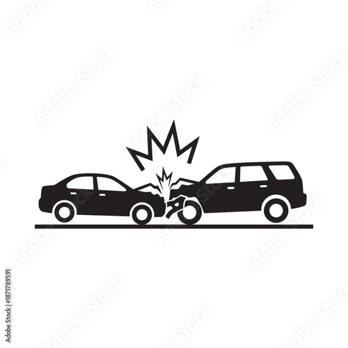 A graphic illustration depicting a car crash with two vehicles colliding