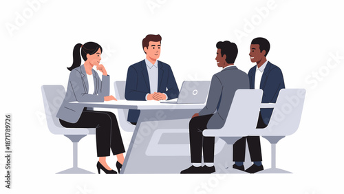 Professional business people conducting a collaborative meeting, discussing strategies and future plans for growth and success