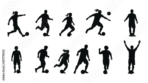 Silhouettes of people playing soccer or football showcasing dynamic movement