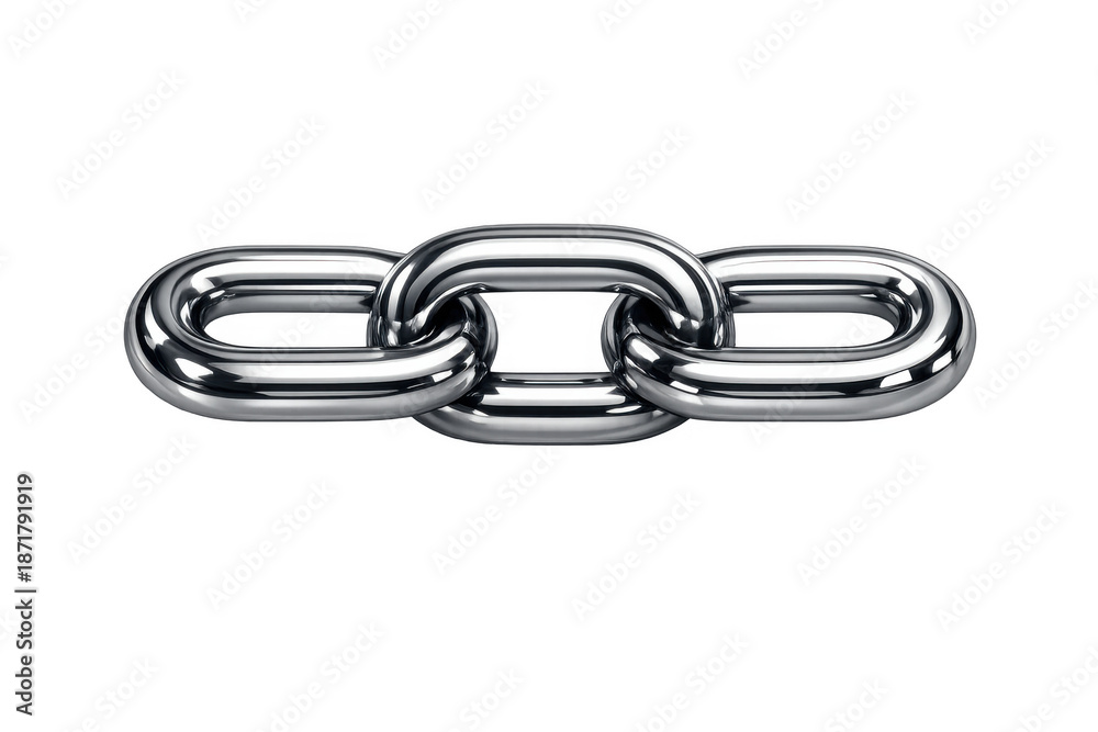 Fototapeta premium Chrome plated chain links forming a strong bond, symbolizing unity, partnership, and power with a shiny metallic finish