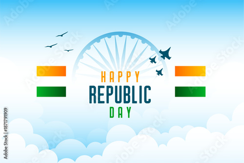 happy republic day patriotic background with tricolor flag and ashok chakra