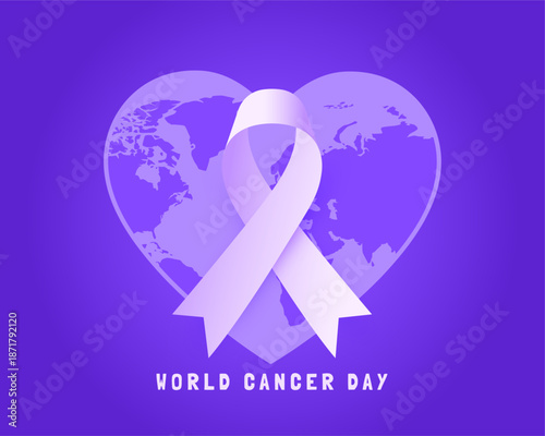 global cancer day solidarity campaign background with heart-shaped world map