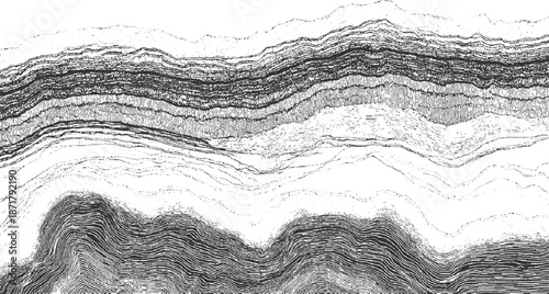 Dynamic monochrome abstract with flowing organic lines and layered textures, creating a sense of movement and depth across a detailed, visually complex surface