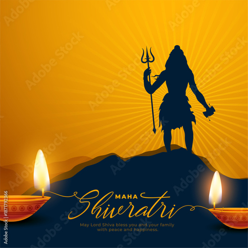 silhouette of lord shiva with glowing diya for maha shivratri festive